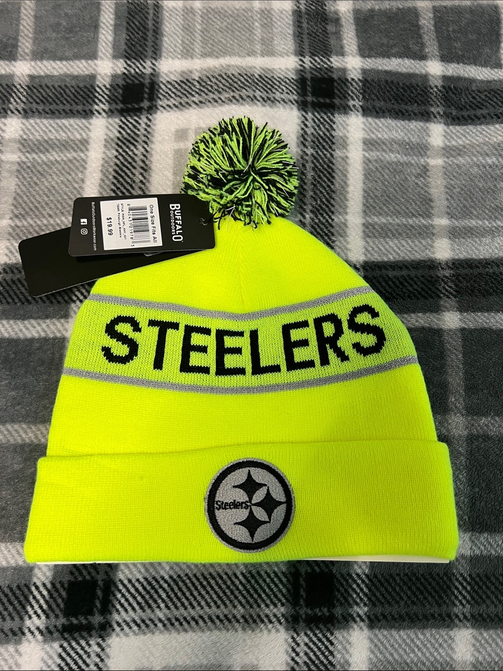 Buffalo Neon Yellow Steelers Pom Beanie